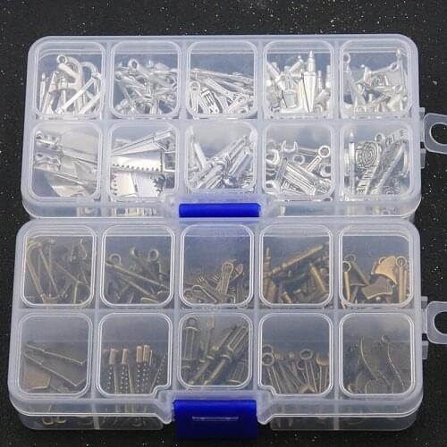 1Set 100Pcs/Lot 2 Color 10 Styles Charm Saw Axe Hammer Mix Tool Pendant With Box Material For DIY Jewelry Making