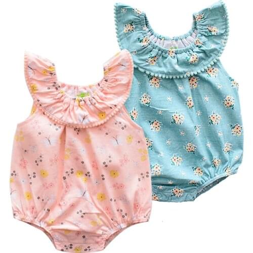 100% Brand New born Baby Girl Clothes Summer Floral Romper Cute Ruffle Onesie Infant Sleeveless Rompers 0-12M
