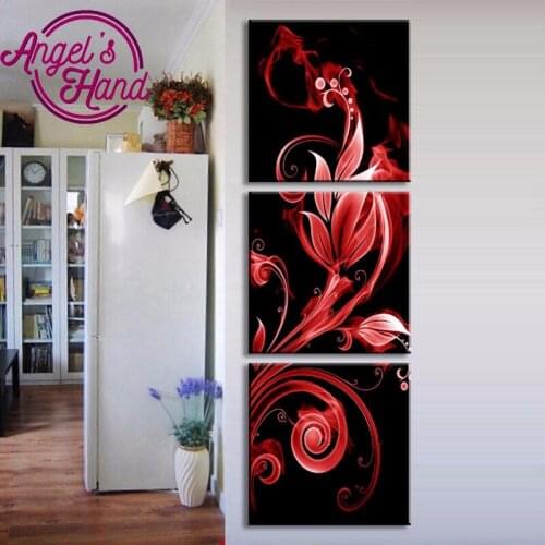 3pcs,5D DIY Diamond Painting Red Flame Flowers,Cross Stitch,Full Diamond Embroidery Pattern Rhinestones gift,diamond mosaic