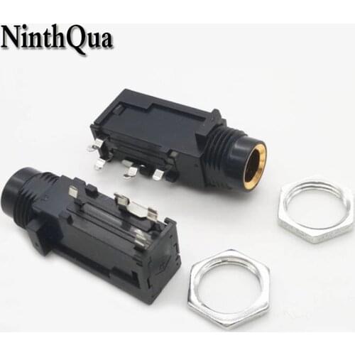 2pcs 6.5mm / 6.35mm 4Pin Female jack 180 Degrees PCB Audio Connector with Nut Microphone Adaptor For KTV Mixer Guitar