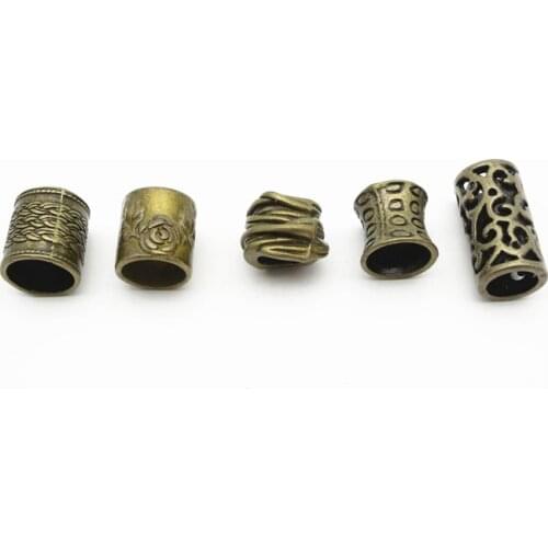 5PCS Antique Brass Hair Braid Dreadlock Beads rings tube Viking Rune beard beads DIY Hair Styling Accessories