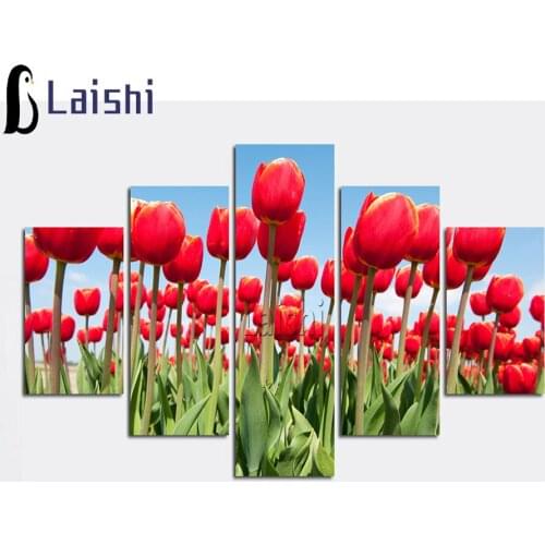 5pcs Full Square&round drill flower Diamond embroidery tulip red Diamond Painting Cross Stitch Rhinestone Mosaic decor gift