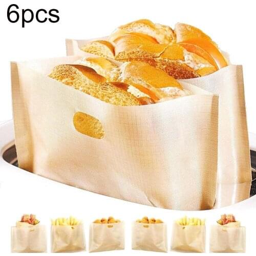 6Pcs Glass Fiber Reusable Toast Bags Non-stick Heat Resistant Bread Pouches