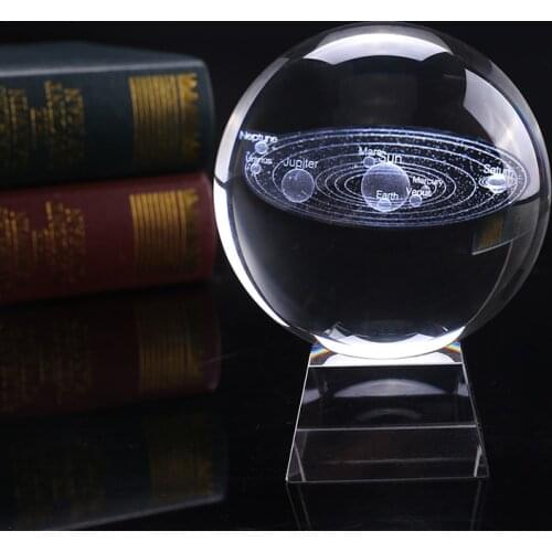 8 cm Diameter Miniature Solar System Model Crystal Ball Laser Engraved Planet Glass Craft Home Decoration Ornament Sphere Gift
