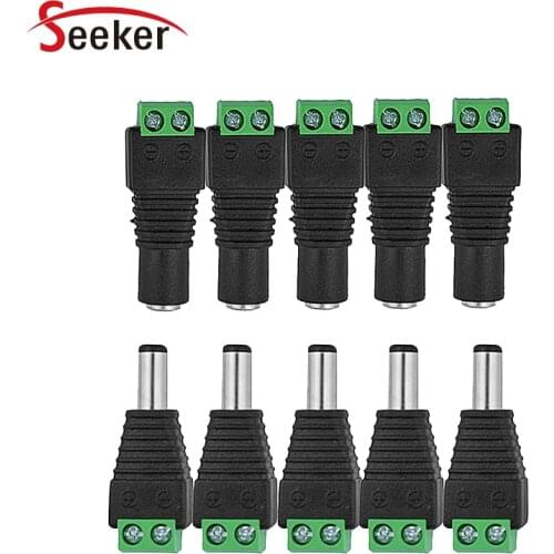 Free Shipping New DC Male Female DC Power Jack Adapter for LED Strip Light 100pcs/Pack 5.5x2.1MM Power Plugs