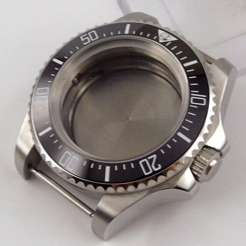 44mm SEA Automatic black Watch Case NH35A NH36A MIYOTA 8215 MINGZHU 2813 Movement Mineral Glass Ceramic Insert Screw Crown