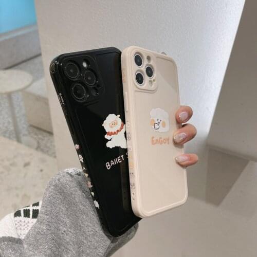Retro puppy dance kawaii plush sheep japanese Phone Case For iPhone 12 11 Pro Max Xr Xs Max 7 8 Plus 7Plus case Cute Soft cover