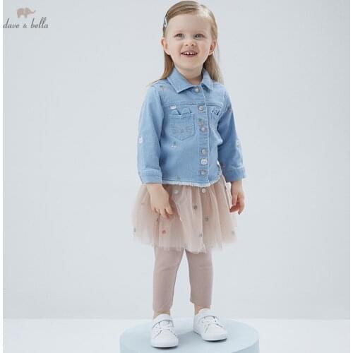 DBZ17534 dave bella spring baby girls fashion cartoon embroidery coat children tops infant toddler outerwear
