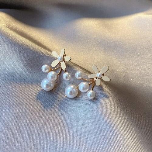 2020 New Creative Flower Pearl Front And Back Earrings For Women Korean Style Temperament Pendientes Jewelry Wholesale