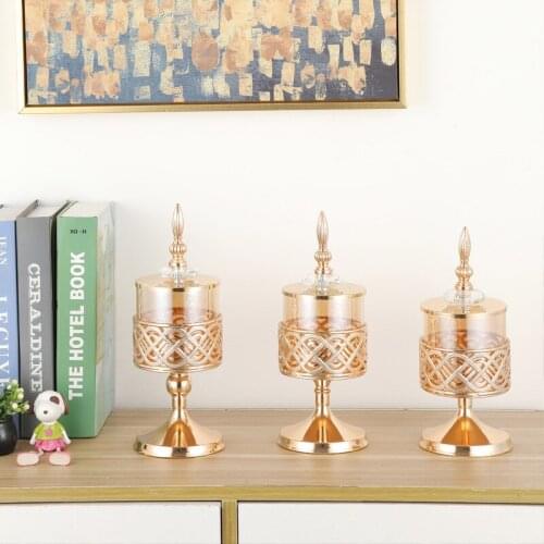 IMUWEN Gold Candle Holders Metal Jar Table Centerpiece European Style Tableware Event Wedding Decor