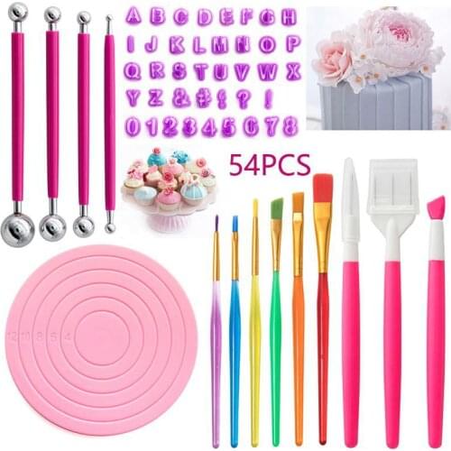 Pottery Tools 54 Sets , Alphanumeric Molds, Pottery Turntable, Cake Decorating Tools, Coffee Carving Needles, DIY Clay Tools
