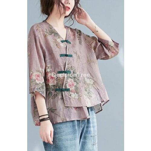 2021 chinese retro improved clothing cotton linen chiffon blouse women female loose tops blouse tea service cheongsam shirt