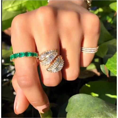 HIBRIDE Luxury Oliva Branch Leaf Rings with Zirconia Stones 2020 Women Engagement Party Jewelry High Quality parure bijoux R-234
