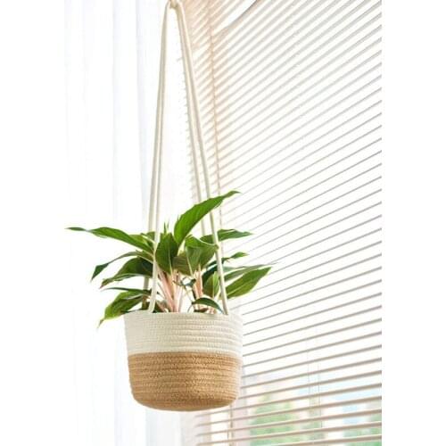 Storage Basket Hanging Flowerpot Woven Plant Basket for Houseplant Cotton Rope Straw Woven Home Organizer Rattan Cachepot