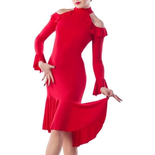 Red Latin Dance Dress Women long sleeves Feminina Ballroom Dress Flamenco Dresses Salsa Dance Dresses Vestido De Baile Latino