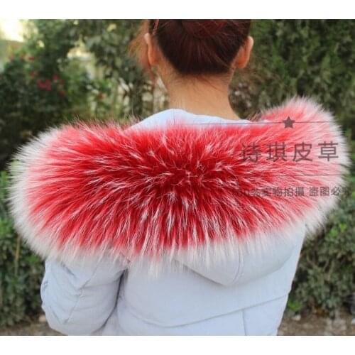 Colorful Genuine Raccoon Fur Detachable Collar Scarfs Fashion Coat Sweater Detachable Luxury Fur Collar TKC003-RW