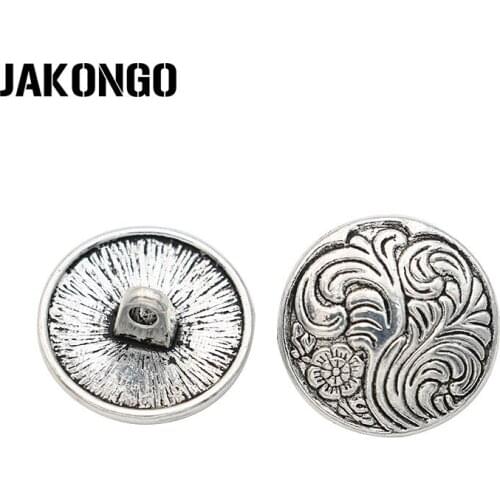 JAKONGO Antique Silver Plated Round Flower Claps End Beads Buttons for Making Wrap Bracelets Jewelry Findings 17*8mm 10pcs