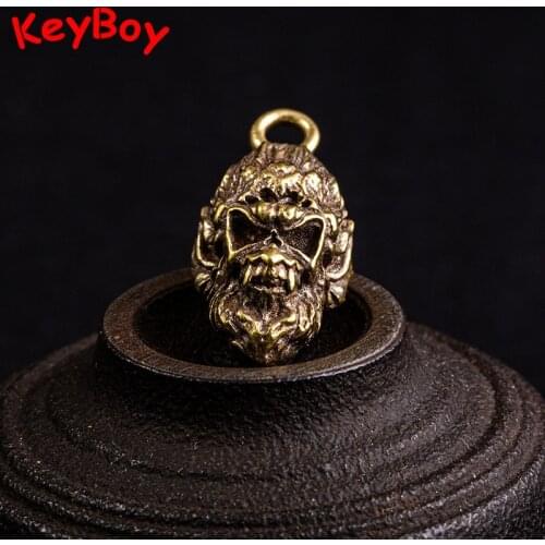 Brass Monkey King Sun WuKong Car Key Chain Ring Pendants Punk Men Skull Keychain Hanging Jewelry Chinese Buddha Figure Keyrings