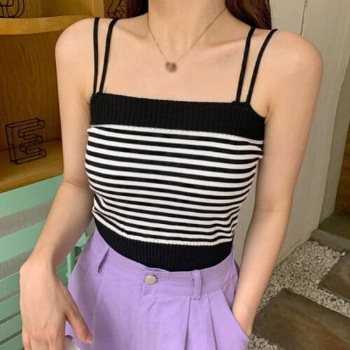 Summer Korean Style Women Tank Tops Striped Color Cross Design Camisole Vest Female Sleeveless Top