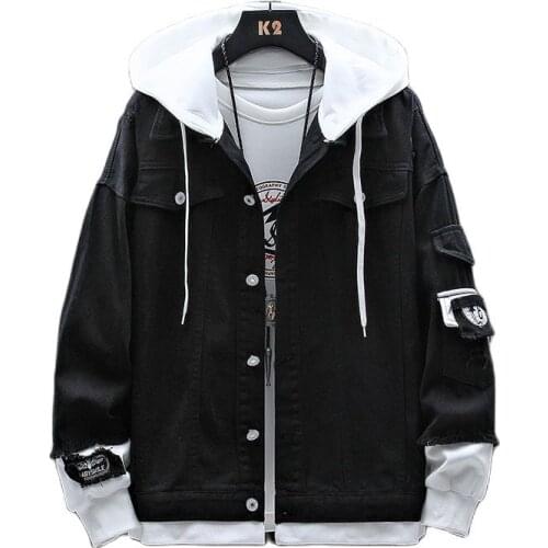 Fashion Denim Jacket Jacket Men Slim Streetwear Ripped Denim Jacket Hoodie Men Hip Hop Bomber Jacket Homme Autumn