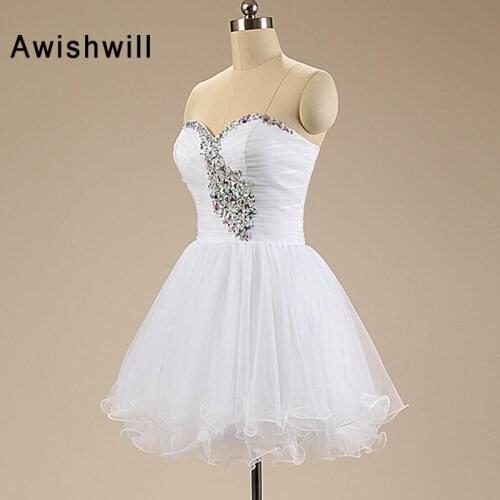 Fashion White Homecoming Dress 2020 Sweetheart Beaded Tulle Lace-up Back A-line Party Prom Special Occasion Dresses