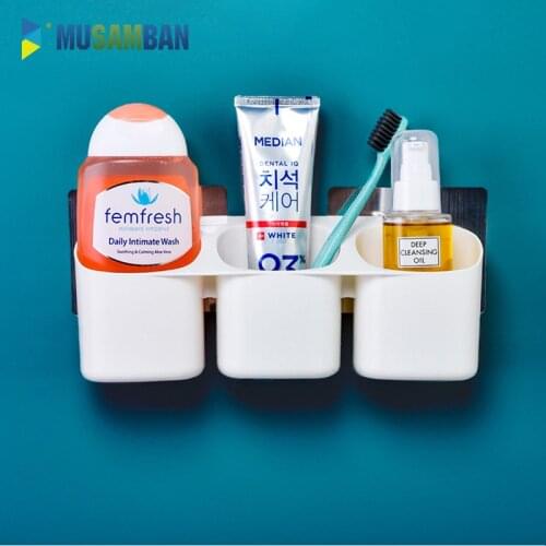 MUSAMBAN Toothpaste Toothbrush Holder Bathroom Shelf Toiletry Items Storage Organizer Box Wall-mounted Drain Rack Bathroom Set