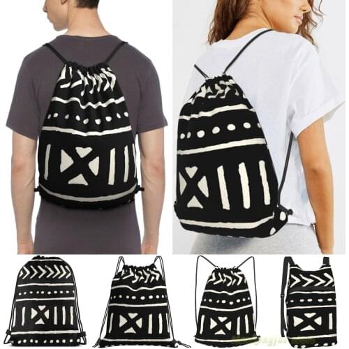 Men Outdoor Travel Drawstring Backpack Bags African Mud Cloth Black And White Women 2021 Sports Travel Bag Fitness Swimming Bag