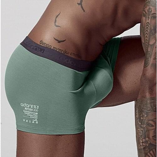 ADANNU mens underwear cotton sexy U-bump triangle pants Modale mid-waist loose breathable flat-angle pantsT