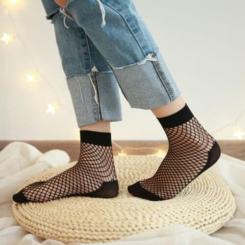 5 Pairs Fashion Womens Harajuku Sexy Ultra Thin short Grid Mesh Hollow Nets Socks Feet Thicken Socks Ladies Girls Bow Sox