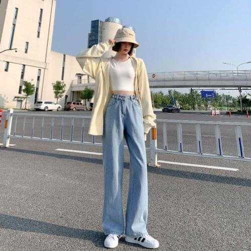 New Woman Jeans High Waist Clothes Wide Leg Denim Clothing Blue Streetwear Vintage Quality 2021 Fashion Harajuku Straight Pants