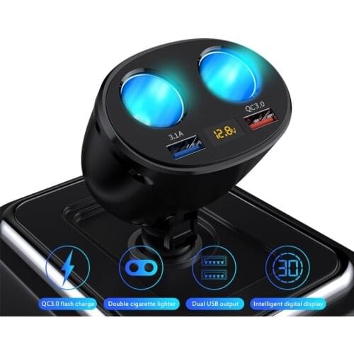 New QC3.0 3.1A Dual USB Car Quick Charge Power Adapter with Digital Display Dual Cigarette Lighter Socket Splitter