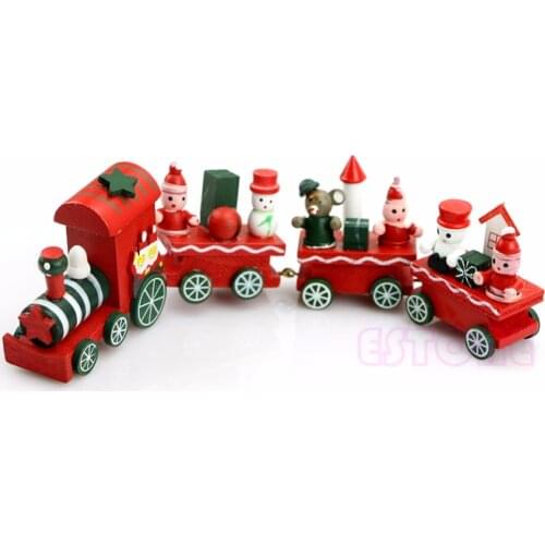 Charming Lovely 4 Piece Wooden Christmas Santa Tree Train Toy for Kids Gift New