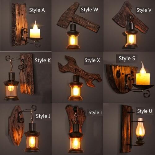 Retro Indoor industrial LED wall lights vintage lighting fixtures surface wood metal black Decorative wall lamp Luminaire