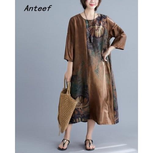 Plus size silk yarn vintage floral dresses for women casual loose long woman summer sun dress elegant clothes 2021 sundress