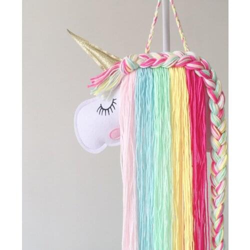 Nordic Unicorn Tassel Wall Hanging Decoration Hair Bows Storage Belt Girls Room Ornaments Hair Clips Hanger Organizer Strip
