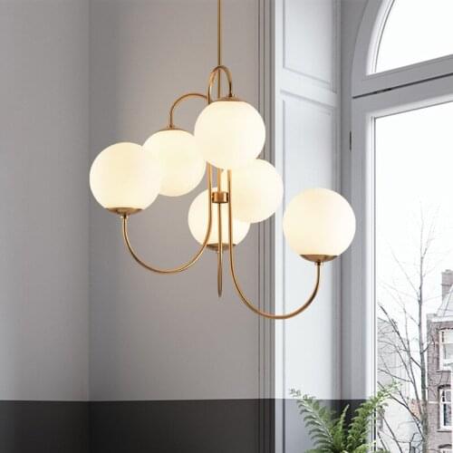 Modern Nordic Gold 6 Lights Glass Ball Pendant Light Lamp Milk White for Dining Room Bar Restaurant Suspension LED Lamp ZM1029