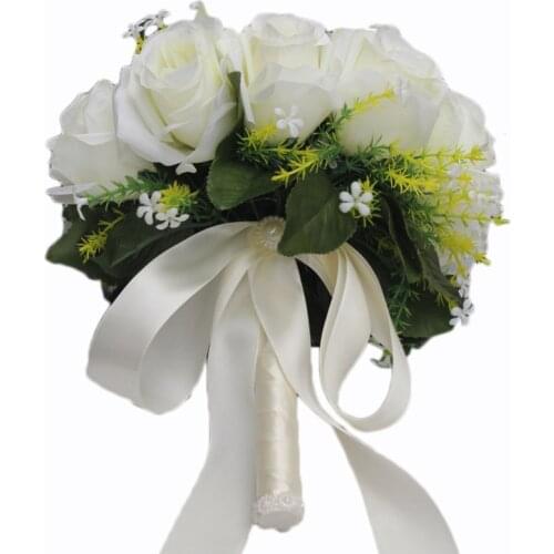 Wedding flower Flowers White Holding Bouquet Fleur Artificielle Handmade Satin Romantic Pure Bridal Bouquets
