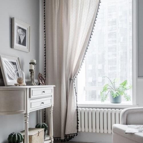 Small Daisy Print Black Tassel American Style Tulle Curtain for Living Room Bedroom Kitchen Semi-shading Bay Window Home Textile