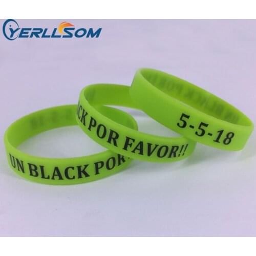 YERLLSOM 100pcs/lot High quality cusotom lime green silicone bracelets impint personal message for events SP062406