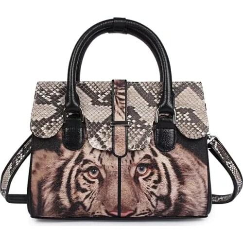 Fashion Leopard Print Designer Genuine Stingray Leather Womens Handbag Python Skin Lady Single Cross Shoulder Bag Female Purse