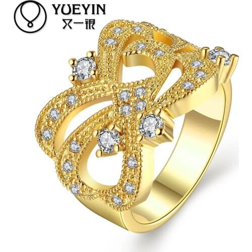 Womens gold color rings wedding jewelry zircon jewelry anillos mujer bijoux women wedding rings Inlaid Crystal