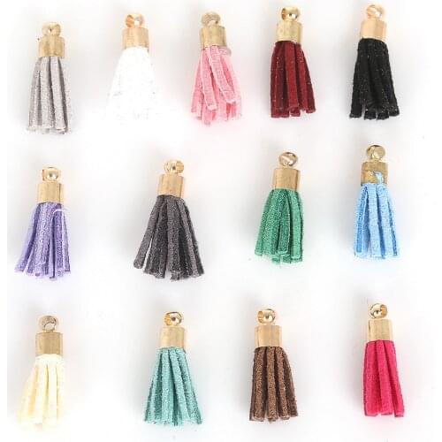 10pcs Mini Suede Tassel&Gold Caps 20mm Charms DIY Leather Tassels Pendant For Key Rings/Earring/Cellphone/Crafts Decoration