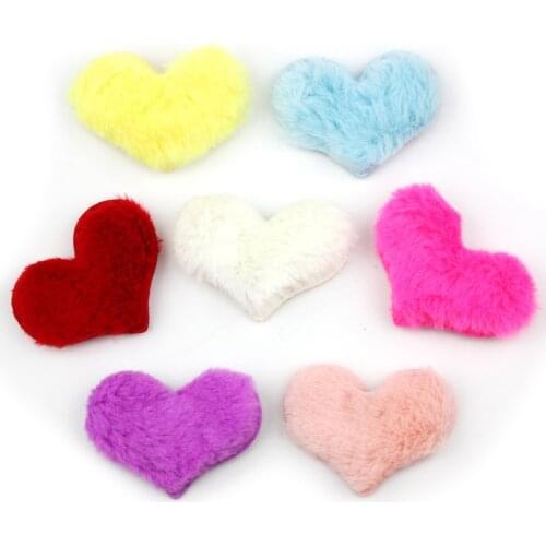 14pcs 5*6.5cm Furry Felt Heart shape Padded Applique for Kids Headwear Decoration hair Clip Craft Ornament Accessoires wholesale