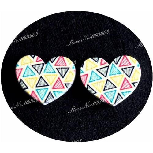 16mm Geometry Heart Shape Image Painted Wooded Laser Cut Cabochon to make Rings, Earrings, Bobby pin, pendant