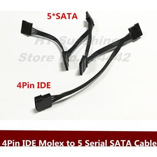 2PCS/LOT 4Pin IDE Molex to 5 Serial SATA Hard Drive Power Adapter Cable Wire 18AWG 60CM