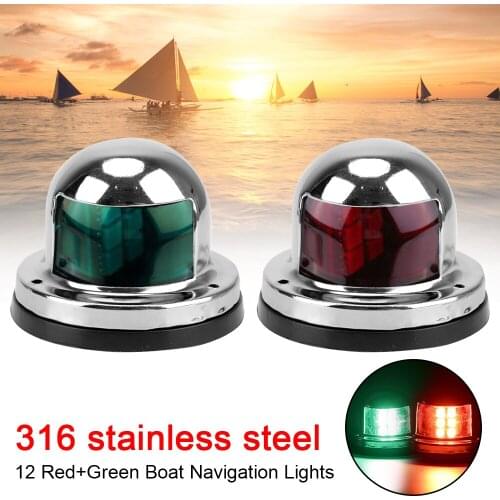 2pcs Warning Signal Light LED Navigation Lights Sailing Lamp for Marine Yacht Stainless Steel Red Green 12V Waterproof