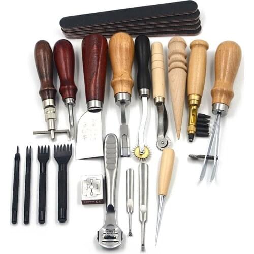 37/18Pcs Leather Craft Tools Kit Hand Sewing Stitching Punch Carving Work Saddle Set Leathercraft Tool