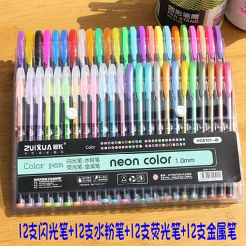 48 Gel Pens set Color gel pens Glitter Metallic pens Good gift For Coloring Kids Sketching Painting Drawing