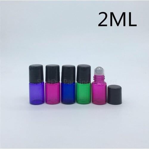 50pcs/lot 2ml colour roll on perfume bottle, 2cc essential oil rollon bottles, glass roller container