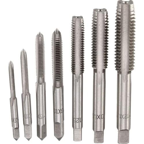 7Pcs M3 to M12 metal Hand Screw Machine Metric Taper Plug Tap Drill Bit Kit Silver